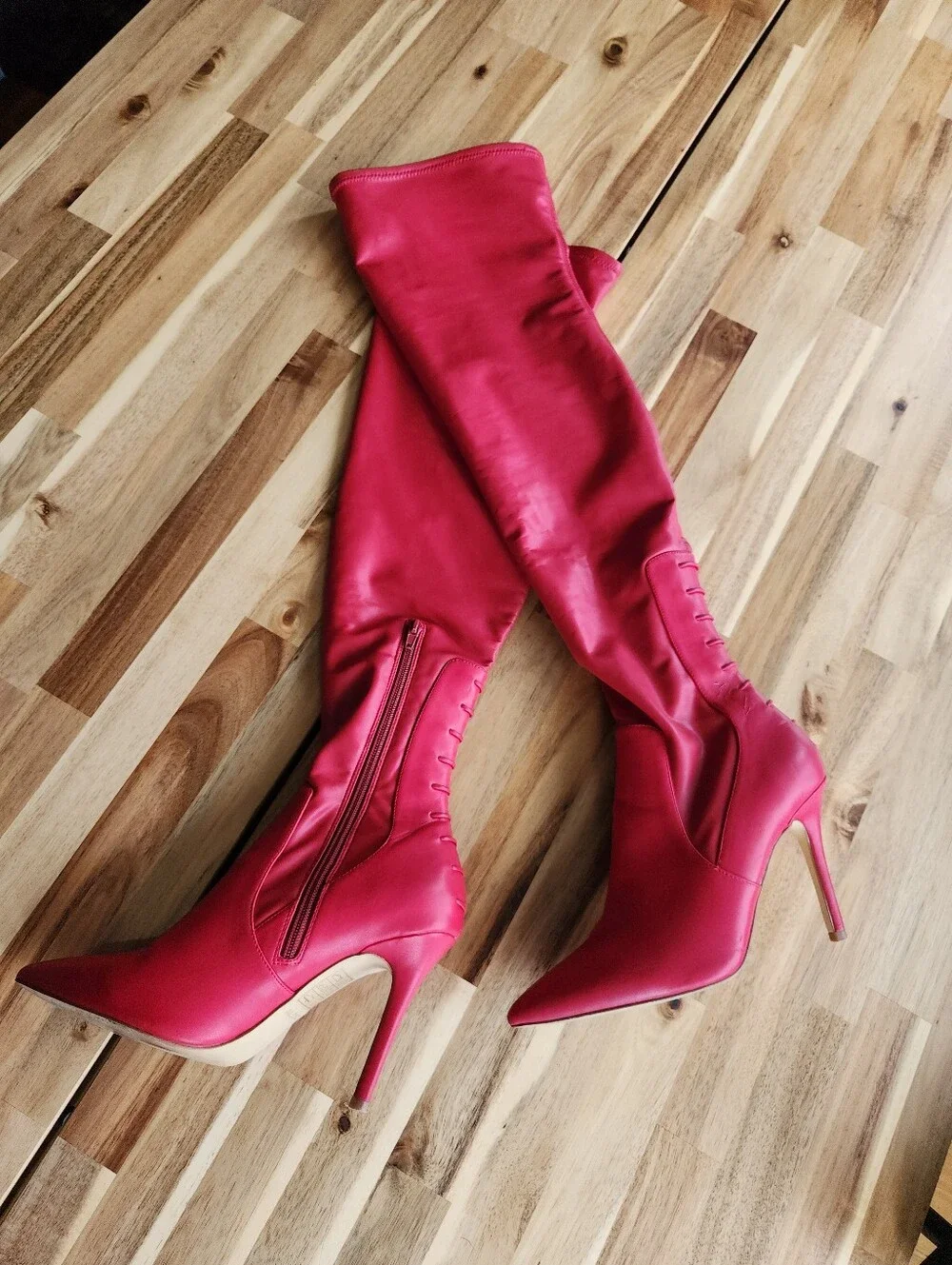 Aldo Red Knee High Corset Detail Boots